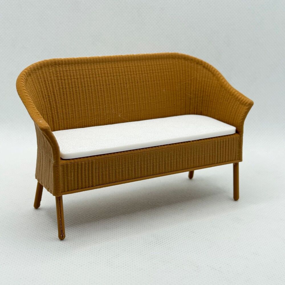 1:12 Dollhouse Miniature Wicker Settee Sofa Brown White Cushion Furniture Decor